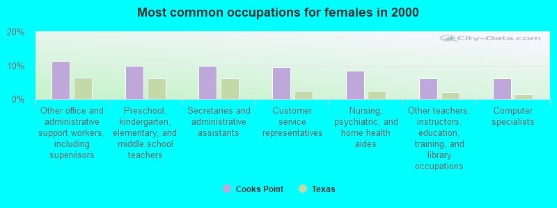 Most common occupations for females in 2000