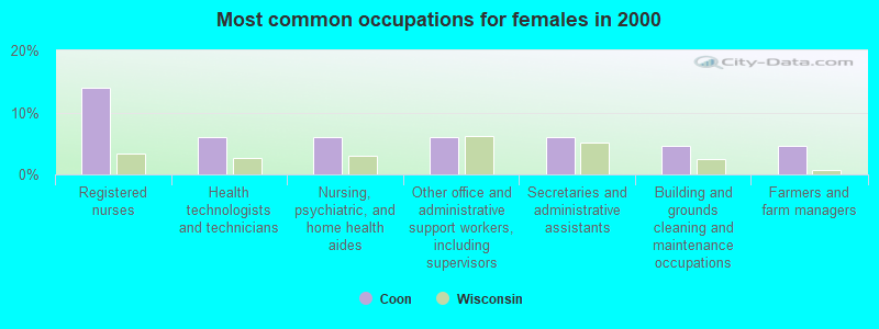 Most common occupations for females in 2000