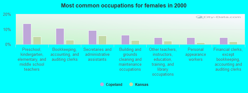 Most common occupations for females in 2000