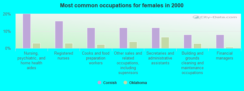 Most common occupations for females in 2000