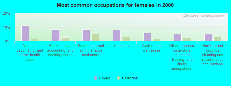 Most common occupations for females in 2000