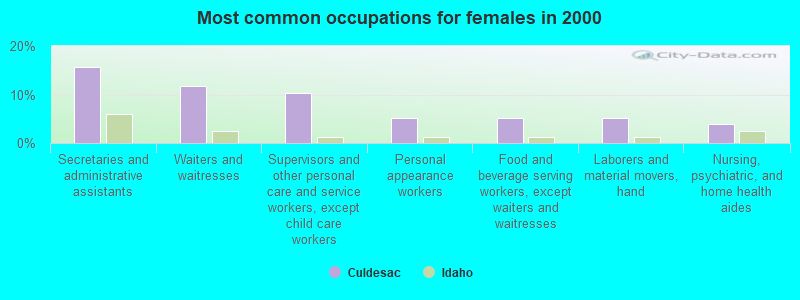 Most common occupations for females in 2000