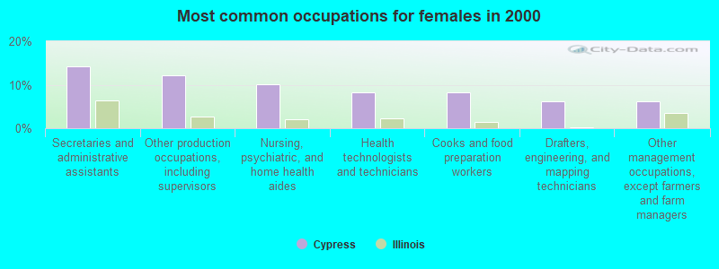 Most common occupations for females in 2000