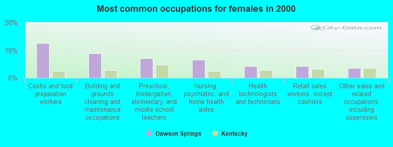 Most common occupations for females in 2000