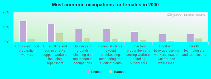 Most common occupations for females in 2000