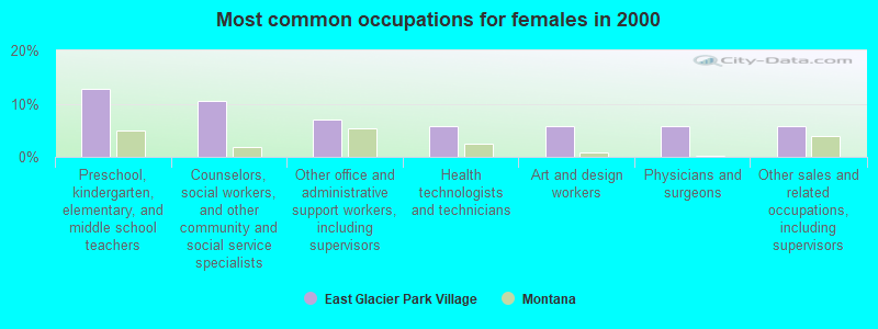 Most common occupations for females in 2000