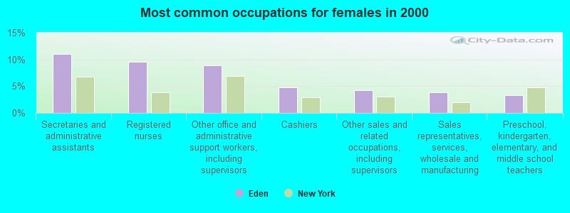 Most common occupations for females in 2000