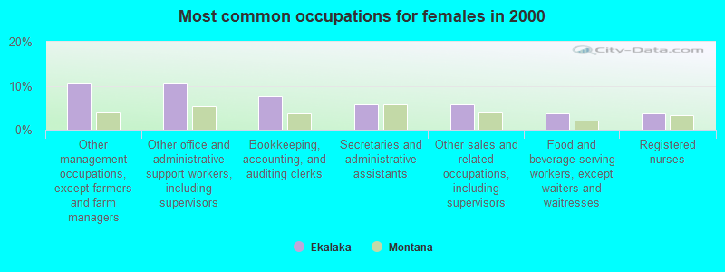 Most common occupations for females in 2000