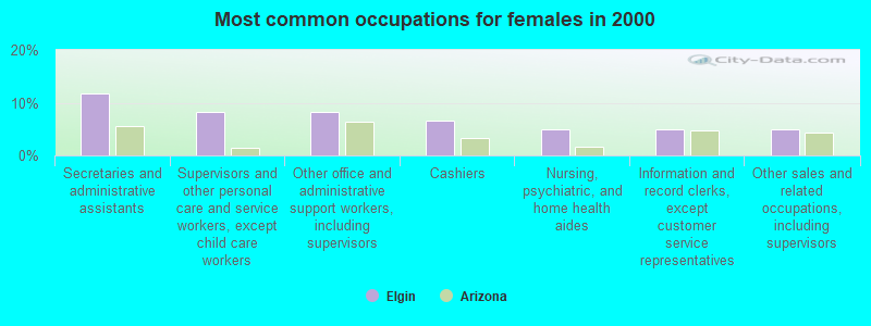 Most common occupations for females in 2000