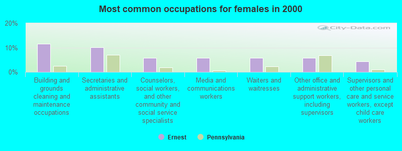 Most common occupations for females in 2000