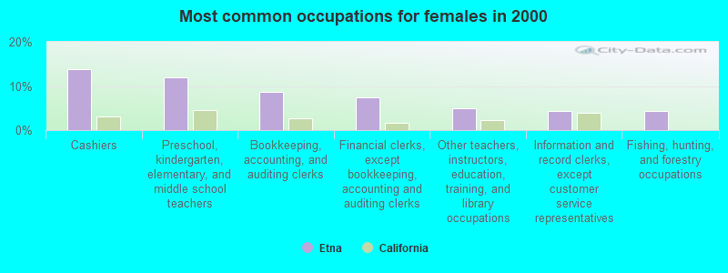 Most common occupations for females in 2000