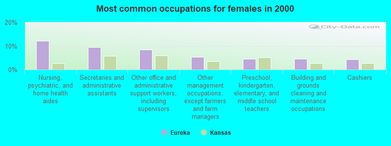 Most common occupations for females in 2000