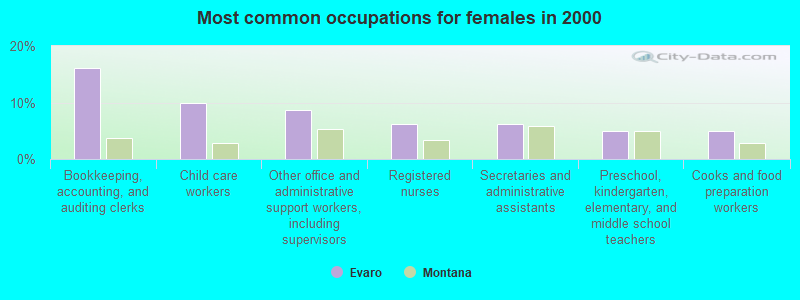 Most common occupations for females in 2000