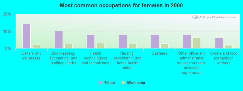 Most common occupations for females in 2000