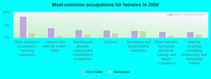 Most common occupations for females in 2000