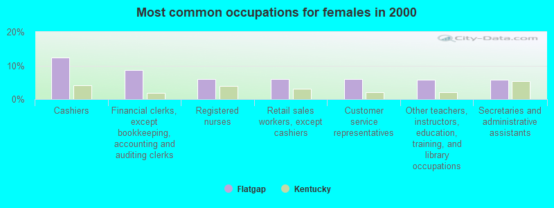 Most common occupations for females in 2000