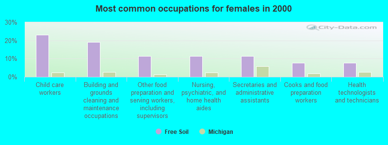 Most common occupations for females in 2000