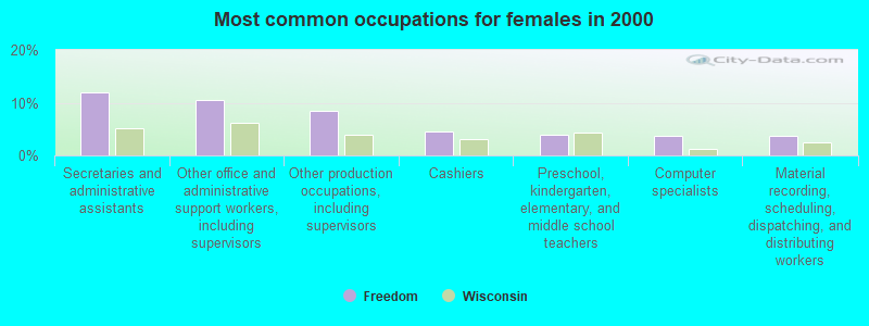 Most common occupations for females in 2000