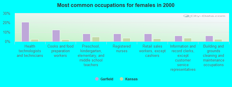 Most common occupations for females in 2000