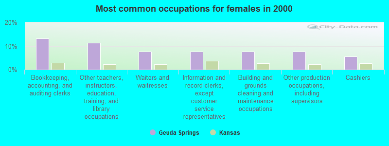 Most common occupations for females in 2000