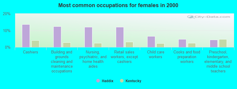 Most common occupations for females in 2000