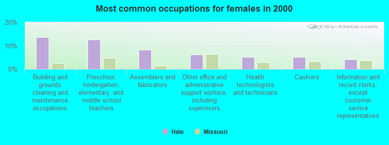 Most common occupations for females in 2000