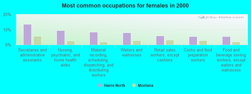 Most common occupations for females in 2000