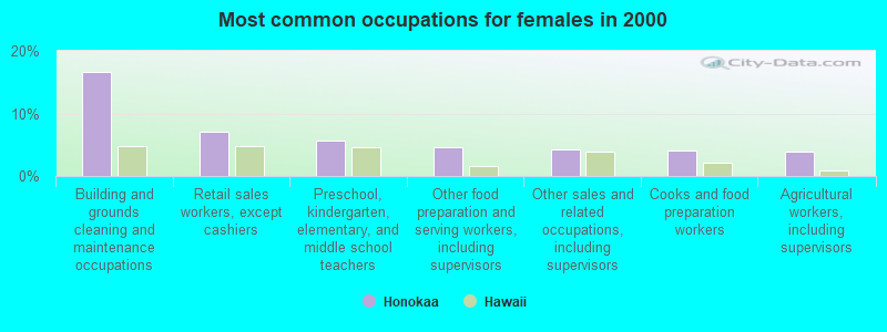 Most common occupations for females in 2000