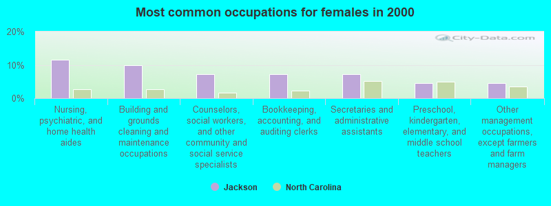 Most common occupations for females in 2000