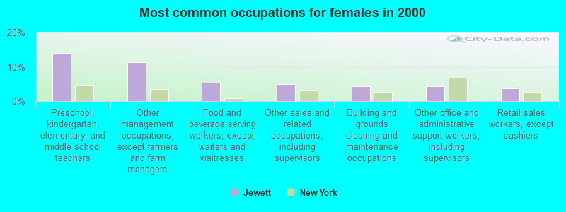 Most common occupations for females in 2000