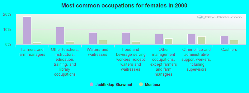 Most common occupations for females in 2000