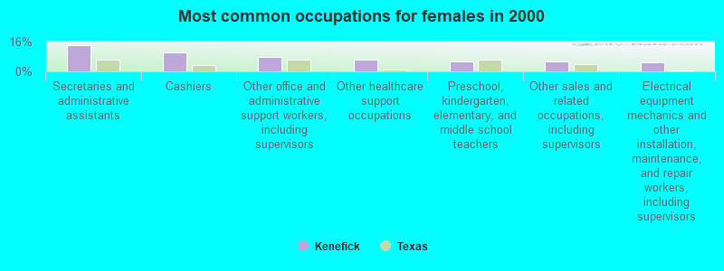 Most common occupations for females in 2000