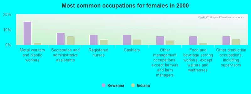 Most common occupations for females in 2000