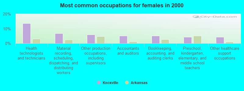 Most common occupations for females in 2000