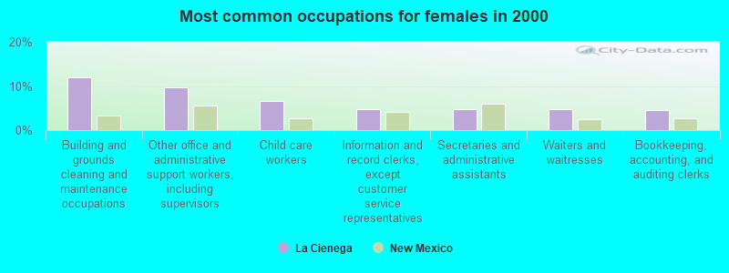 Most common occupations for females in 2000