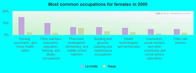 Most common occupations for females in 2000