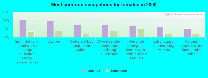 Most common occupations for females in 2000