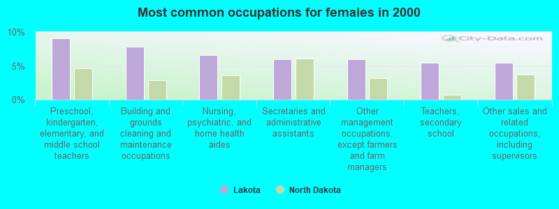 Most common occupations for females in 2000