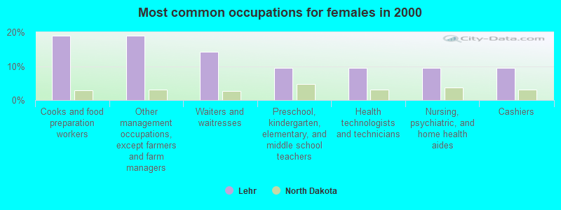 Most common occupations for females in 2000