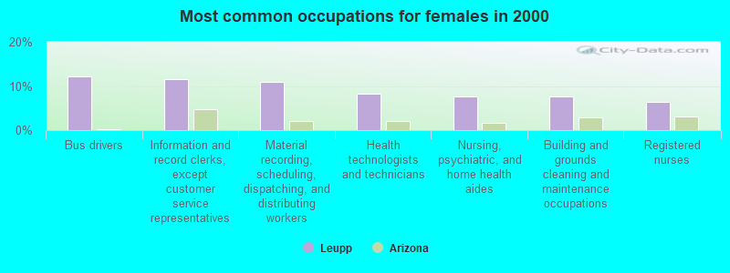 Most common occupations for females in 2000