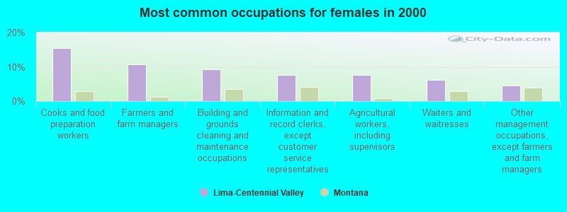 Most common occupations for females in 2000