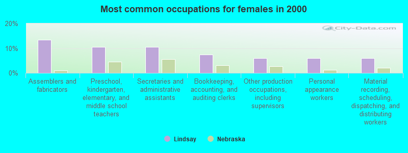 Most common occupations for females in 2000