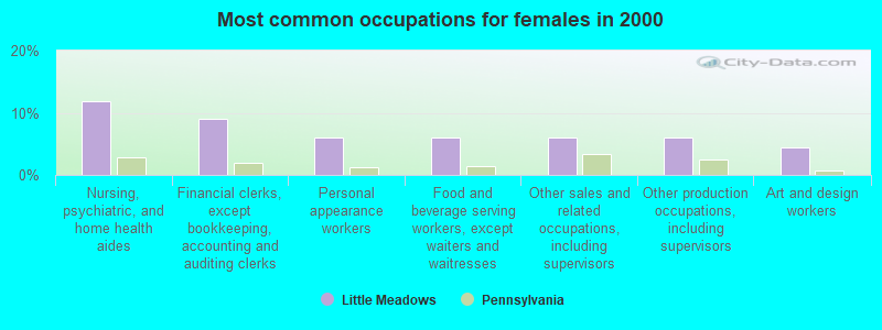 Most common occupations for females in 2000