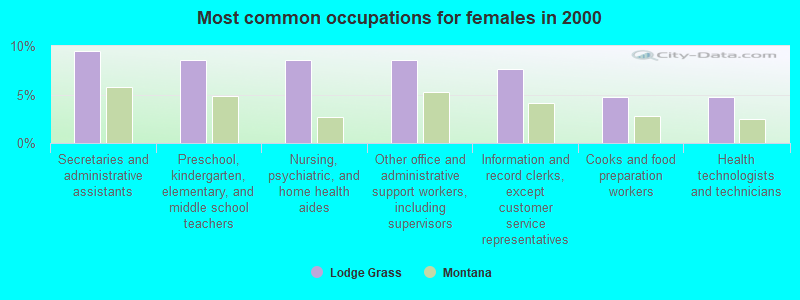 Most common occupations for females in 2000