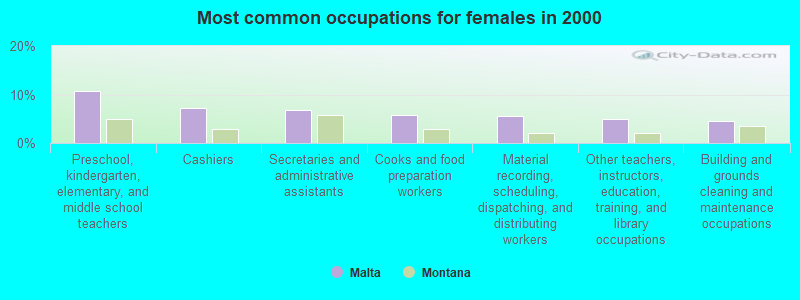 Most common occupations for females in 2000