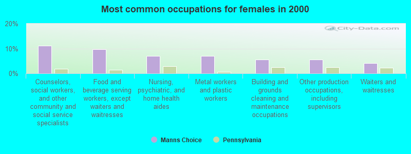 Most common occupations for females in 2000