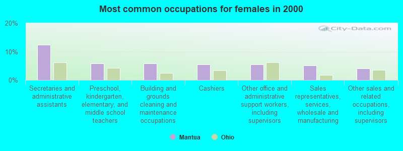 Most common occupations for females in 2000