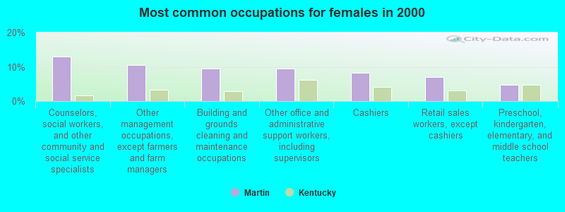 Most common occupations for females in 2000