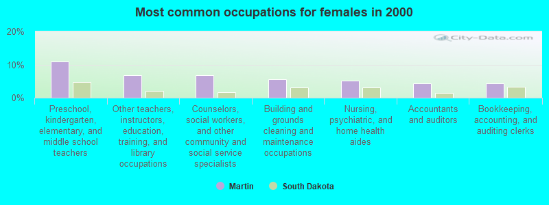 Most common occupations for females in 2000