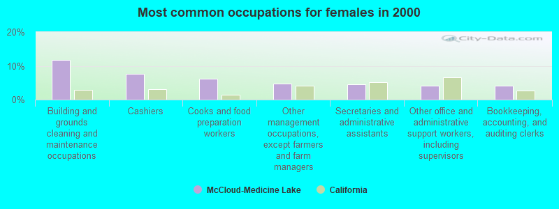 Most common occupations for females in 2000